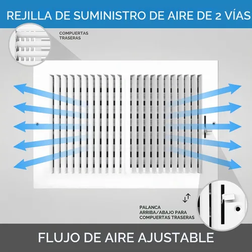 Vista 6 de Rejilla de suministro de aire vertical de 2 vías de 30,5 cm x 20 cm - Tapa de ventilación y difusor - Cara plana estampada - Blanco.