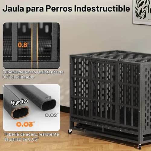 Vista 3 de HIWOKK Jaula para perros indestructible de alta resistencia de 38 pulgadas, a prueba de mordidas, doble puerta a prueba de escapes, jaula grande