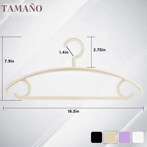 Vista 2 de DEDU Perchas de plástico para ropa, paquete de 20 perchas extra gruesas con gancho giratorio de 360° antideslizantes, perchas para suéteres Beige