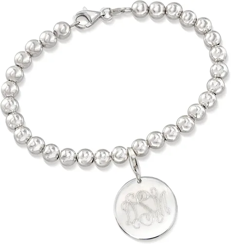 Vista 7 de Ross-Simons Pulsera italiana de plata de ley de 0.236in con dije de disco personalizado, Plata de ley, no conocido