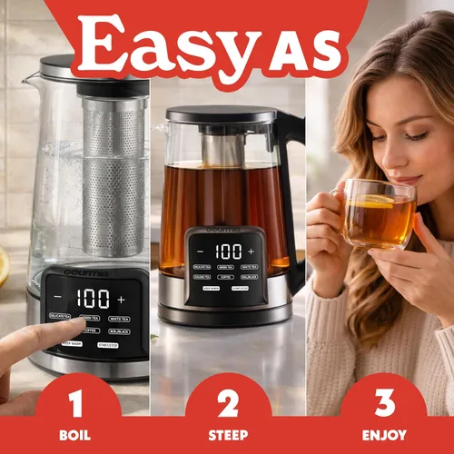 Vista 14 de Gourmia Hervidor eléctrico programable de vidrio – 1.7L Control de temperatura para té y café con pantalla táctil digital, 6 ajustes