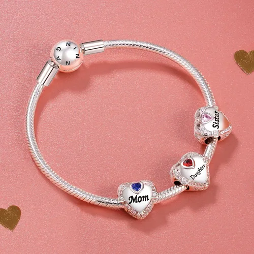 Vista 3 de NINGAN Snake Chain Bracelet for Pandora Charms 925 Sterling Silver Signature Bracelet with Round Clasp Charm Clear, Happy Birthday Gift for Women