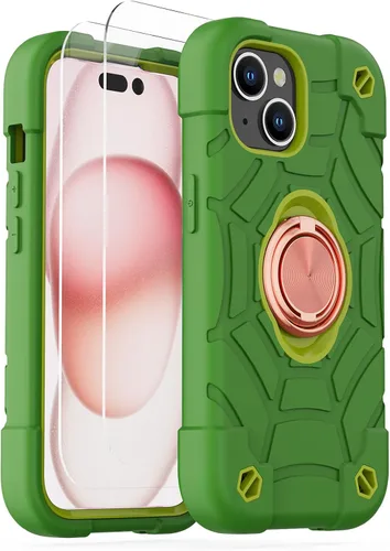 Vista 45 de KCJ Funda para iPhone SE 2022/2020, iPhone 8/7/6/6S, con [2×Protectores de Pantalla][Soporte de Anillo] Silicona Suave+PC Duro Protección Completa