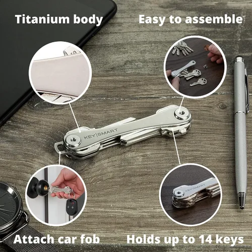 Vista 2 de KeySmart - Llavero organizador de llaves, de titanio, plateado, para uso diario, llavero para llave inteligente de automóvil, hasta 14llaves