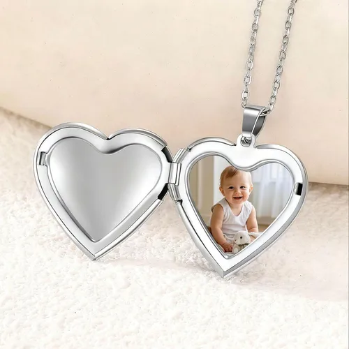 Vista 4 de PHOCKSIN Locket Necklace for Women BlackGoldSilver Locket Necklace Gifts for Girls OvalRoundHeart Photo Necklace Custom Picture Presents for