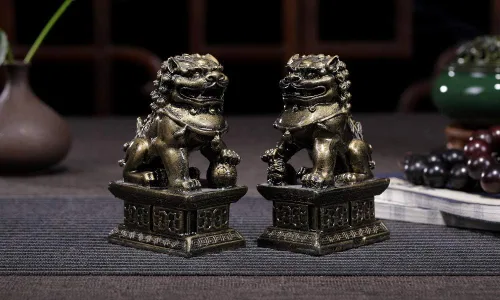 Vista 4 de Foo Dogs - Estatuas de león guardián, par de figuras de perros Fengshui Fu, inauguración de la casa, felicitaciones para evitar la energía malvada