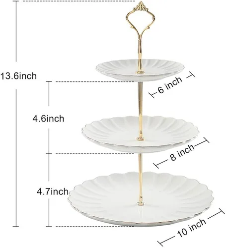 Vista 6 de SWEEJAR Soporte de cerámica para pasteles de 3 niveles y juego de azúcar y crema de cerámica