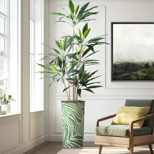 Vista 9 de Árbol artificial en macetero con diseño de hojas verdes, palmera tropical areca artificial de seda para decoración del hogar en interiores
