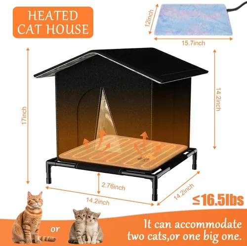 Vista 2 de Casa para gatos climatizada para exteriores para invierno, refugio para gatos extremadamente aislado y resistente a la intemperie con puerta