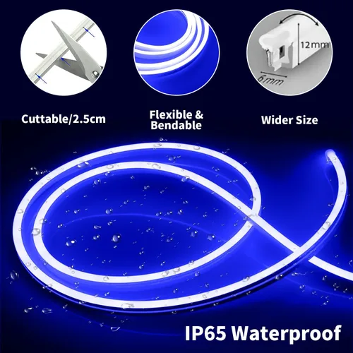 Vista 3 de iNextStation Blue LED Light Strip, 16.4ft/5m 12V Silicone Flexible Neon Rope Lights, IP65 Waterproof Cuttable LED Strip Lights for Gaming Room