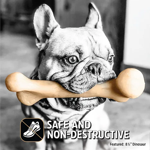 Vista 7 de Pet Qwerks Dinosaur BarkBone - Hueso de perro de nailon para masticadores agresivos, sabor tocino, 6.5 pulgadas