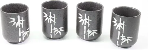 Vista 2 de Infusor de té y tetsubin de cerámica japonesa de bambú negro de 6 "con mango de ratán juego de té
