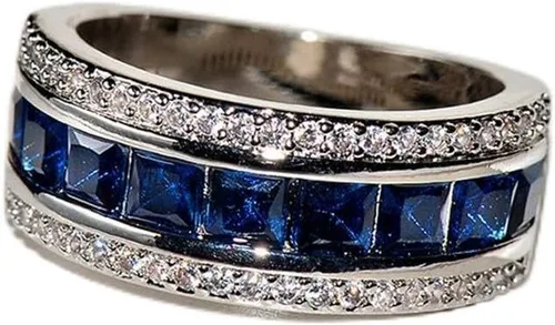 Vista 6 de AZQ TZ.1 - Anillo de compromiso de boda de compromiso de eternidad para mujer, chapado en oro de 18 quilates, con circonita cúbica, clásico