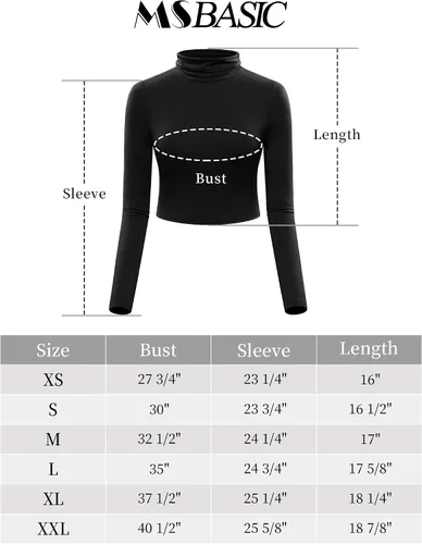 Vista 3 de MSBASIC Ombliguera de cuello de tortuga manga larga para mujeres, camiseta básica ajustada.