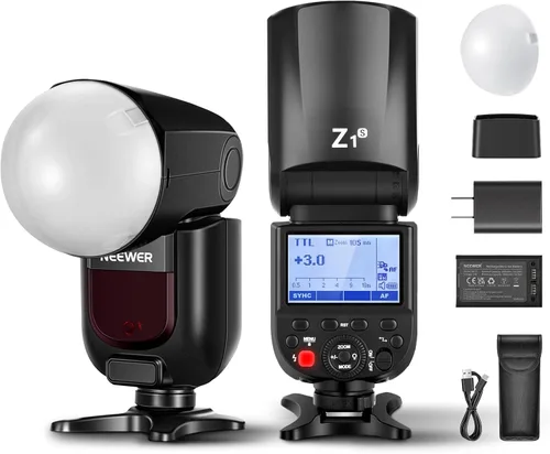Vista 11 de NEEWER Z1-C TTL Flash Speedlite de cabeza redonda para Canon con difusor de cúpula magnética, 76Ws 2.4G 1/8000s HSS Speedlight, lámpara de modelado