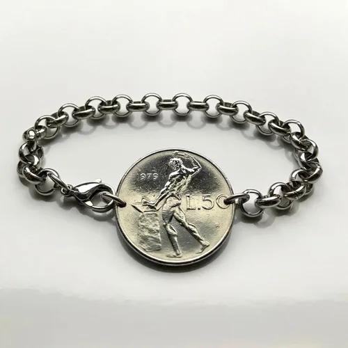 Vista 6 de 1959 Italia 50 Lira moneda italiana joyería pulsera laureado Vulcan herrero Roma Florencia Milano Venecia Torino Palermo Siena Bolonia Módena Lecce