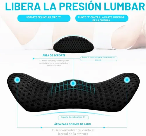 Vista 2 de Almohada de apoyo lumbar Panduo para silla de oficina, almohada lumbar de espuma viscoelástica para alivio del dolor de espalda baja (Negro)