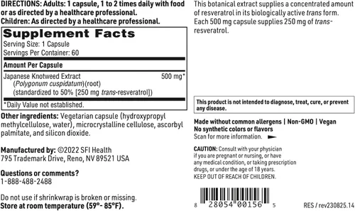 Vista 5 de Klaire Labs SFI Health Resveragen - 250 miligramos de resveratrol trans de 500 miligramos de Knotweed japonés (60 cápsulas)