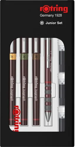 Vista 3 de rOtring Isograph Junior Set 3 bolígrafos técnicos (0.01 in, 0.01 in, 0.02 in) + accesorios