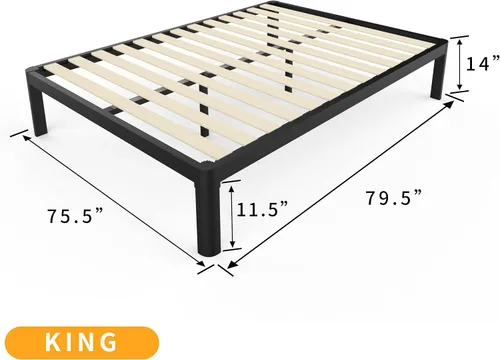 Vista 58 de MAF - Base de cama de plataforma de 14 pulgadas para cama individual con listones de madera, base de cama de metal resistente de 3500 libras