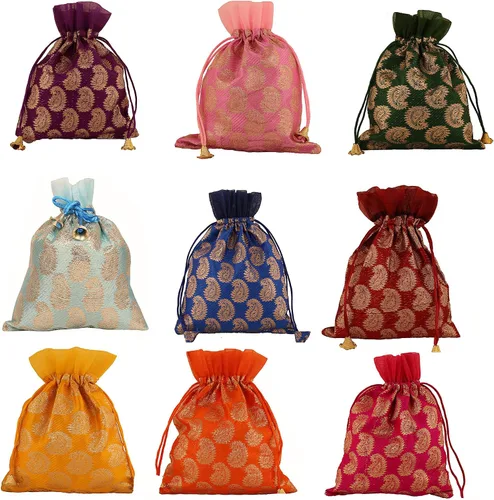 Vista 25 de Touchstone Drawstring Bags Indian Handcrafted Pouches Potli for Gifts Elefante_Multicolor (paquete de 20)