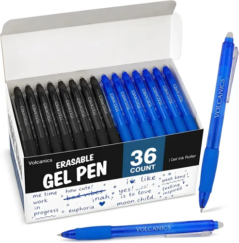 Vista 21 de Volcanics Retractable Erasable Gel Pens, Soft Black, 0.7mm, 12 Pack Negro