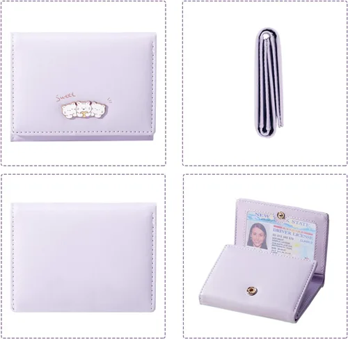 Vista 4 de Sunwel Fashion Kawaii - Cartera para tarjetas de crédito para gatitos pequeños ventana de identificación para mujeres y niñas Púrpura