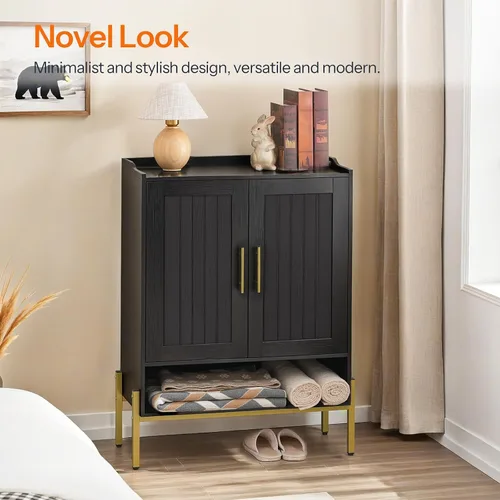 Vista 4 de HOOBRO Gabinete para zapatos, organizador de zapatos de 5 niveles con puertas, armario de madera para zapatos para entrada, armario independiente
