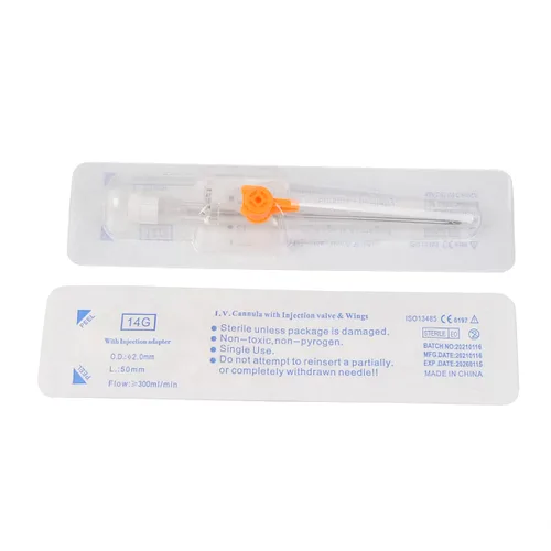 Vista 13 de Catéter IV con alas y puerto de inyección Catéteres IV Cánula IV estéril con aguja BD Instaflash para animales (14G, 5pcs)