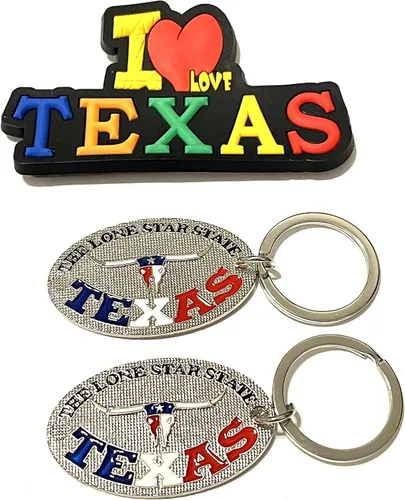 Vista 15 de Juego de 2 llaveros de recuerdo de Texas con imán para nevera con texto en inglés "I Love Texas", Diseño de horizonte de Dallas, Mediana