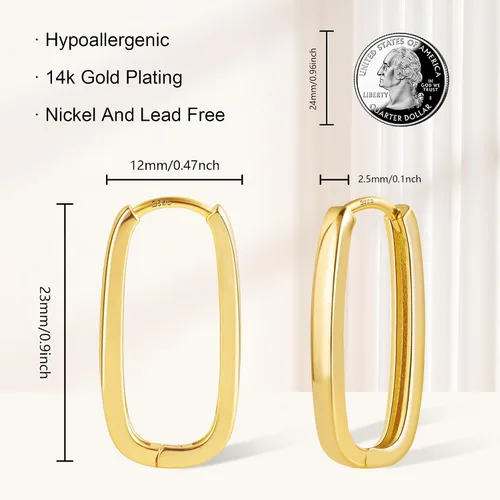Vista 3 de Sterling Silver Rectangle Hoop Earrings for Women Silver Geometric Rectangle Hypoallergenic Earrings Square Hoops Earring