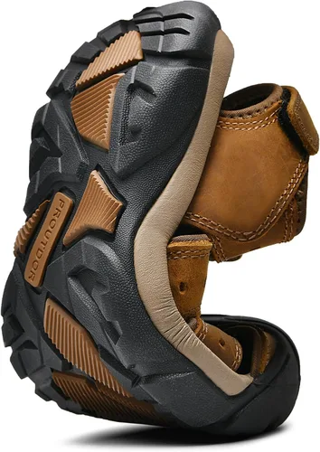Vista 3 de proutdor Sandalias atléticas de cuero con punta cerrada para hombre, zapatos de agua para senderismo, suela de goma Durabrasion resistente