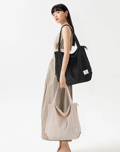 Vista 7 de KALIDI - Bolsa de pana para mujer, con cremallera, casual, de gran capacidad, con bolsillos
