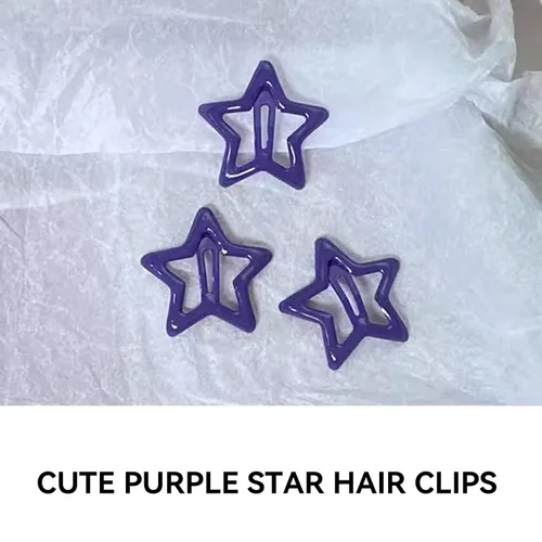 Vista 4 de Pinzas para el cabello con diseño de estrellas moradas, 10 unidades, para niñas, kawaii, antideslizantes, con estrellas, accesorios para el cabello