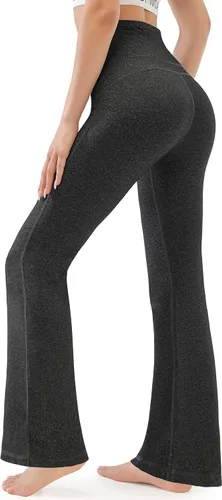 Vista 2 de AFITNE - Pantalones de yoga con corte de bota con bolsillos para mujer, de talle alto, pantalones de yoga para entrenamiento con control de abdomen
