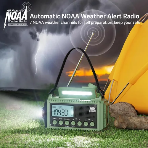 Vista 2 de Radio de Emergencia 12000, Radio Meteorológica NOAA con AM/FM/NOAA/SW, Radio Operada por Batería SOS, Radio de Emergencia de Manivela Manual con 5