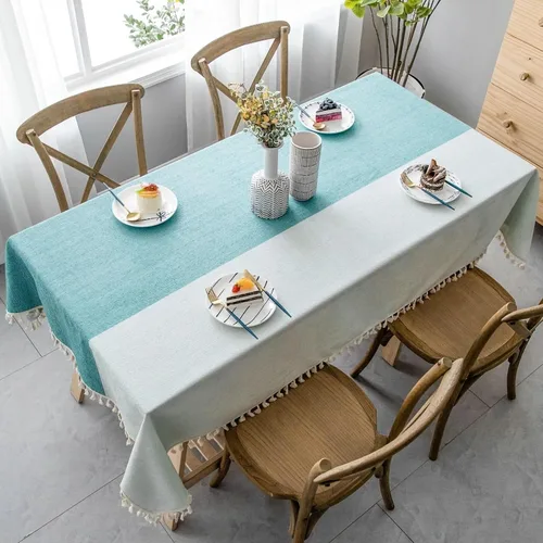 Vista 8 de Party Table Cover, 24 x 24 inch, Square, Blue Green-Patchwork, Cotton Linen Patchwork Table Cloth Washable