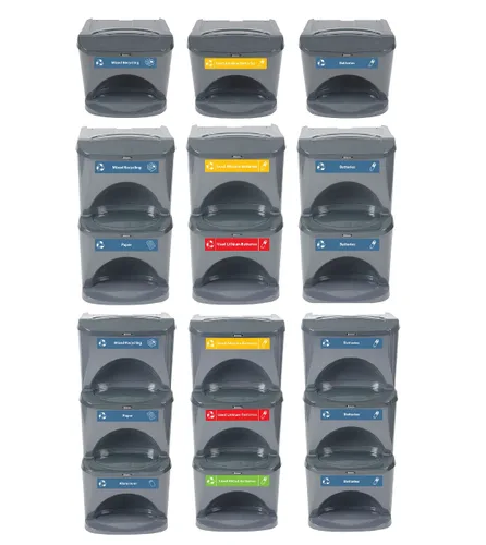 Vista 5 de Nexus Stack - Contenedor de reciclaje de batería de 24 G (gris oscuro, variedad de calcomanías de reciclaje de baterías), contenedores compactos