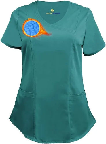 Vista 18 de M&M SCRUBS Camiseta quirúrgica elástica ultra suave con cuello caído y 2 bolsillos para mujer Negro