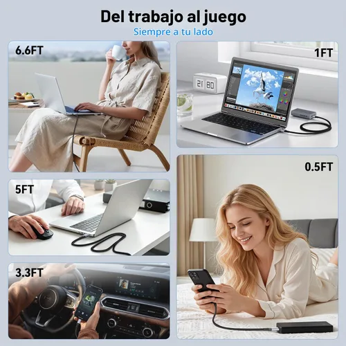 Vista 9 de ZeroneTeck Cable USB C de 40Gbps para Thunderbolt 4 de 0.5 pies, 6 pulgadas, transferencia de datos de 40Gbps, [8K@60Hz/Dual 4K@60Hz] Cable corto