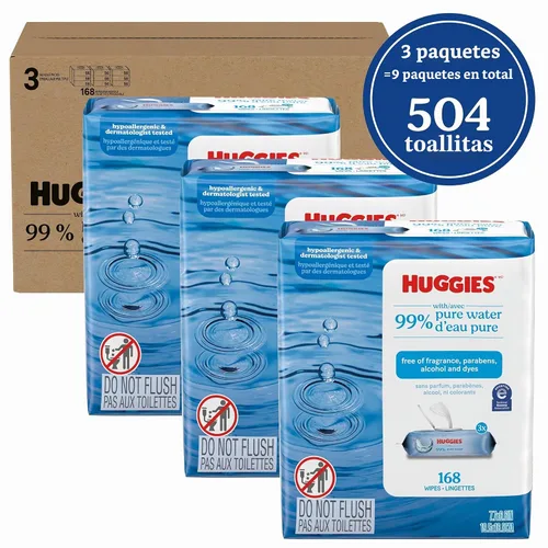 Vista 2 de Huggies Toallitas para bebés 99% de agua pura, sin perfume, 9 paquetes, 504