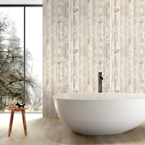 Vista 3 de Papel tapiz de madera Decoroom para despegar y pegar Blanco