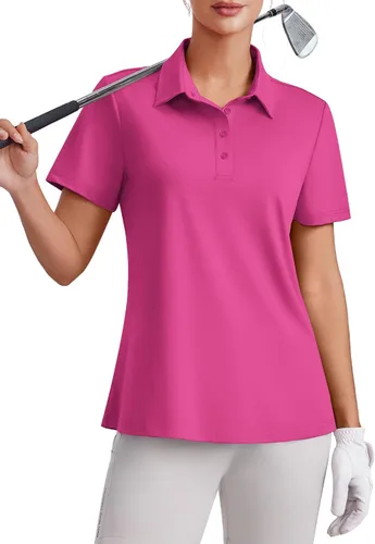 Vista 19 de PINSPARK Polo de golf de 4 botones para mujer, UPF 50+, secado rápido, atlético, camiseta de tenis con cuello, ajuste relajado