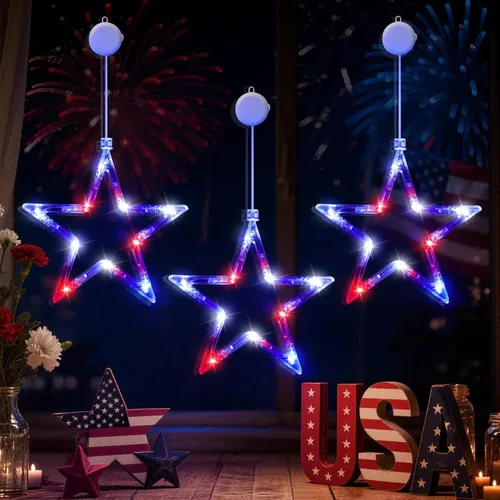 Vista 13 de LYUBASA Paquete de 3 luces de Navidad para ventana con temporizador, alimentadas por baterías, lechón LED multicolor para árbol de Navidad
