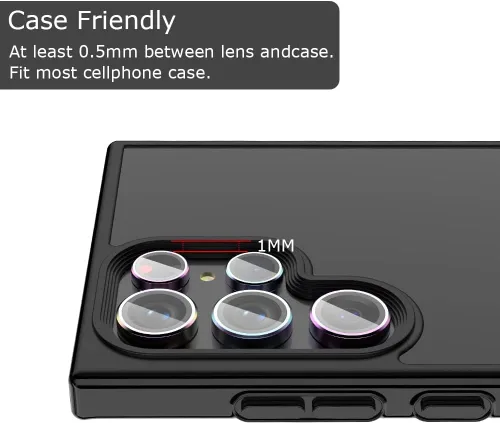 Vista 4 de Protector de lente de cámara para Galaxy S23 Ultra, cubierta trasera de vidrio templado, cubierta de anillo de lente de aleación de aluminio