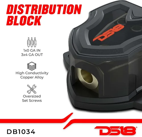 Vista 3 de DS18 DB1034 Bloque de distribución 1X0-GA en salida 3X4-GA para amplificadores de coche