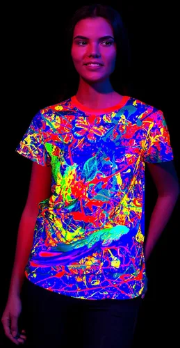 Vista 4 de aofmoka Ultravioleta fluorescente hecho a mano arte neón luz negra reactiva impresión mujer camiseta