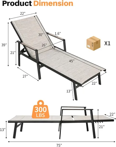 Vista 2 de Tumbona para exteriores, silla de aluminio nunca oxidada para patio, silla de piscina de textileno de doble capa con respaldo ajustable de 6