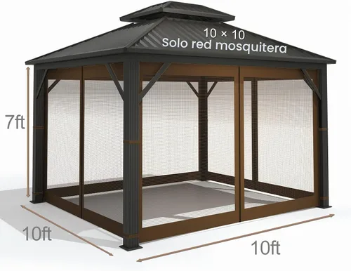 Vista 2 de Mosquitera Universal de Repuesto para Gazebo – Hugline 10' x 10' Pantalla de Malla para Exteriores de 4 Paneles con Cortina Lateral con Cremallera