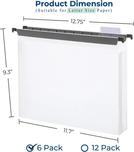 Vista 3 de Y YOMA Carpeta colgante de plástico con capacidad adicional, tamaño carta, expansión de 2 pulgadas, paquete de 6 carpetas colgantes expandibles